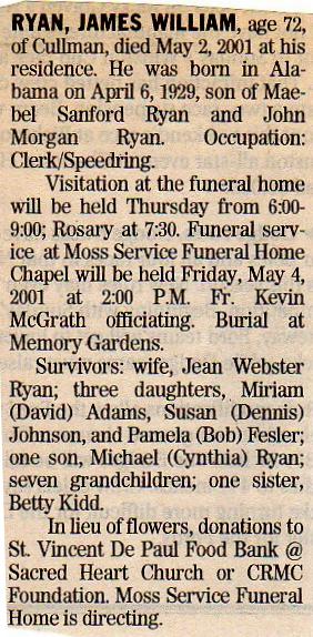 Obituary for James W. Ryan