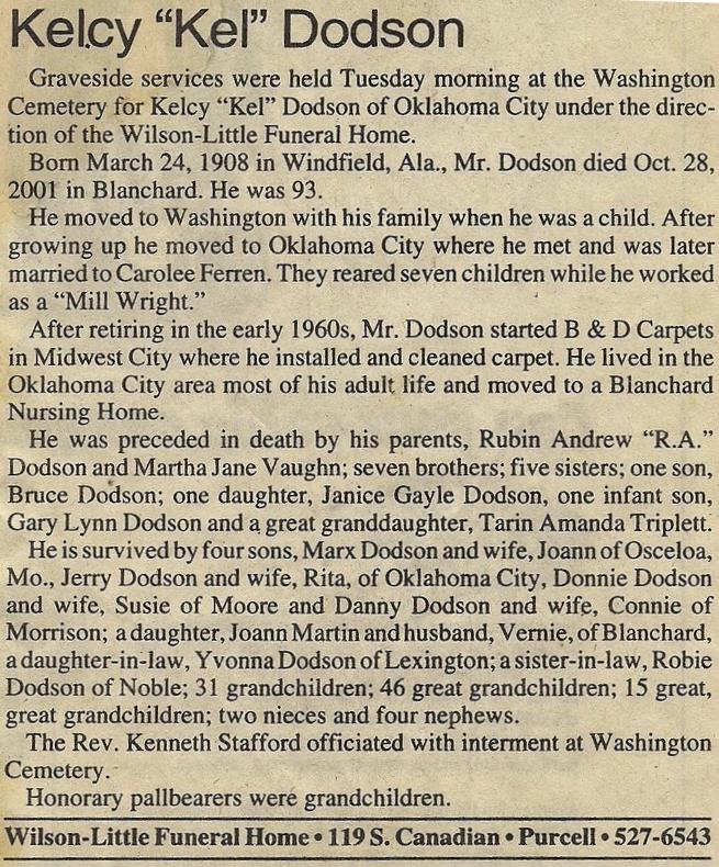 Kelcy Dodson Obituary